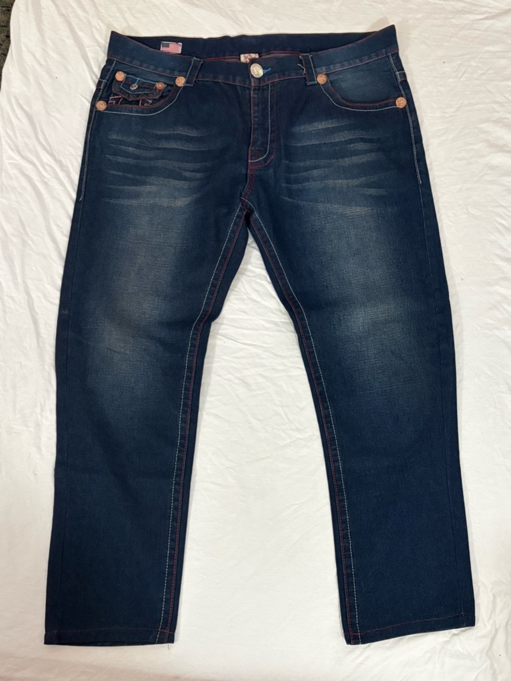 Vintage Y2K TRUE RELIGION Men’s 40 Straight Jeans Pants Thick USA Blue Denim